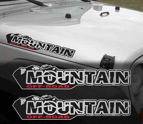Distressed Mountain Off-Road Hood Side Vinyl Decal Set for Jeep Wrangler