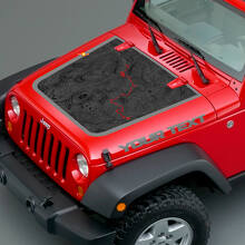 Topographic Map & Custom Text Hood Vinyl Decal for Jeep Wrangler _3
