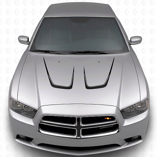 Twin Cambered Hood Stripes Vinyl Decal Kit 3 for Dodge Charger 2011-2014_1