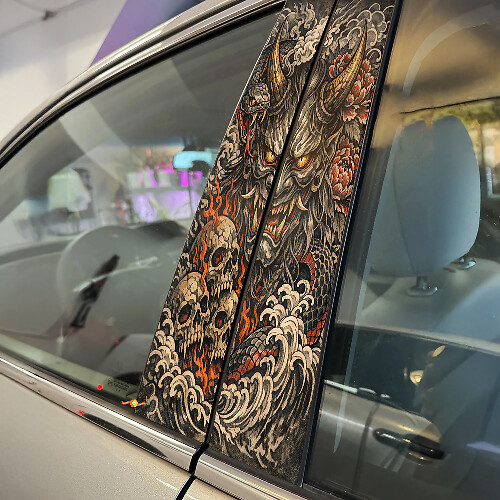 Japanese Hannya Mask Door Pillar Vinyl Decal Set
