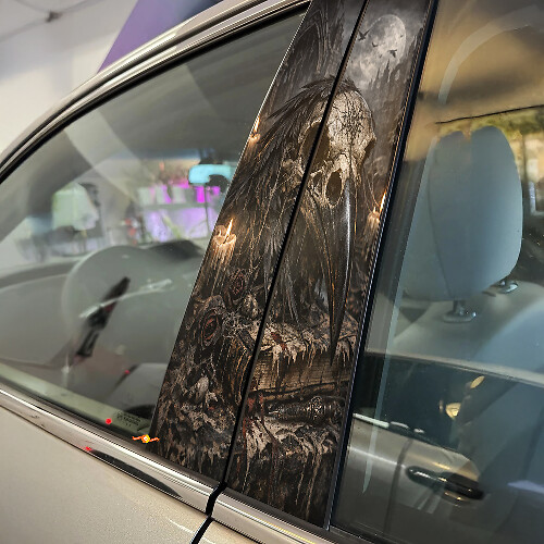 Raven Skull Door Pillar Vinyl Decal Set