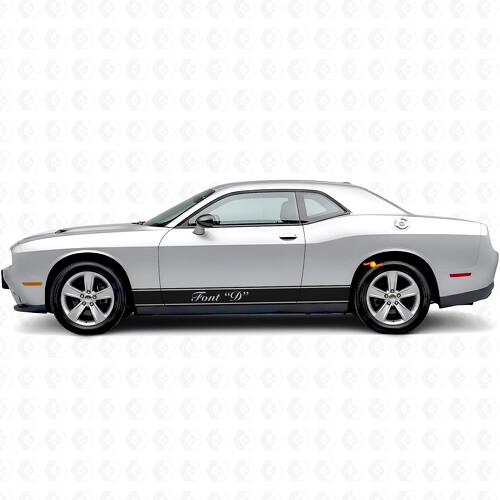Outline Stripes & Custom Text Rocker Panel Vinyl Decal Sticker for Dodge Challenger