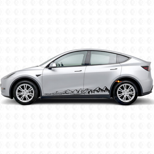Drive Quietly Go Far Mountains Style Side Vinyl Decal Sticker for Tesla Model Y