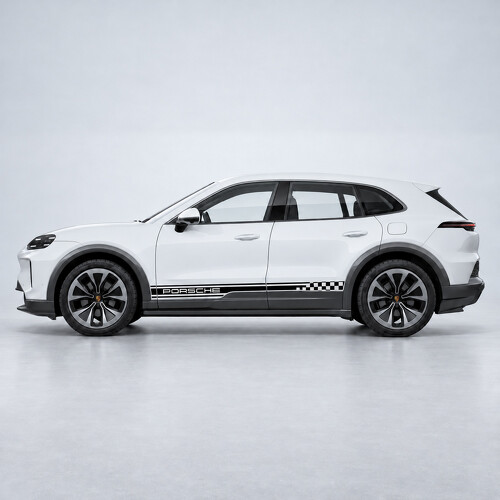 Branded Checkered Stripes Side Vinyl Decal Sticker for Porsche Cayenne Electric