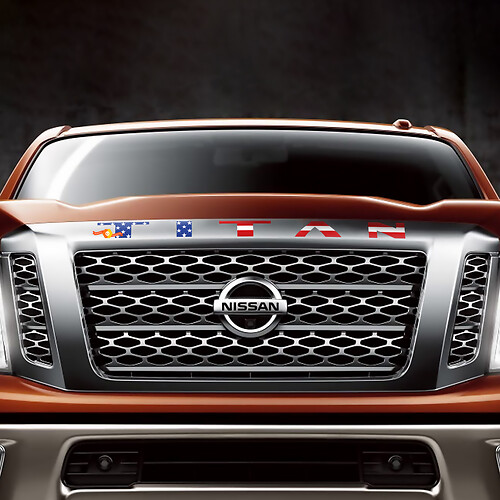 Brand Lettering is USA Flag Style Hood Vinyl Decal Sticker for Nissan Titan
