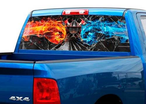 Firefighters broken glass flame Rear Window Decal Sticker Pickup Truck SUV Car