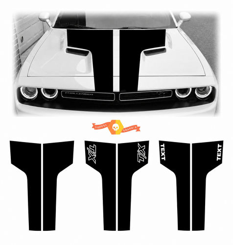Custom Text T/X Dual Racing Stripe Kit Hood Vinyl Decal Sticker for Dodge Challenger 2009-2014
