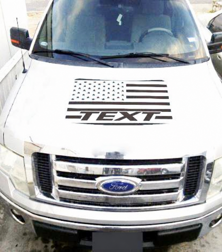 Custom Text Blackout American Flag Vinyl Hood Sticker Decal for Musclecar truck 2009-2014