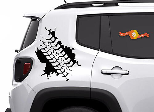 Tire Tread Mud Splatter Rear Side Vinyl Decal Kit for Jeep Renegade