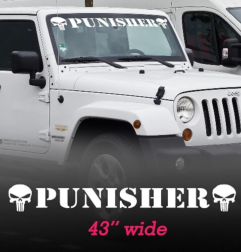 Punisher Skull Windshield Banner Vinyl Decal for Jeep Wrangler 