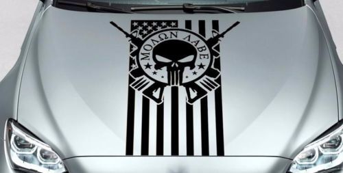 Punisher Skull Molon Labe US Flag Hood Vinyl Decal 