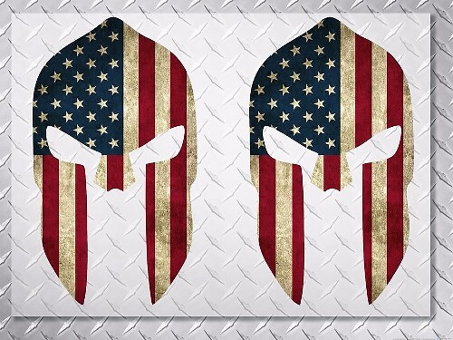 Distressed USA Flag Spartan Helmet Vinyl Decals Pair 