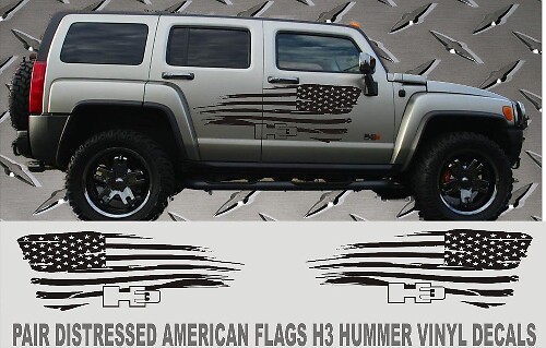 Distressed American Flag Side Vinyl Decal Set For Hummer H3 