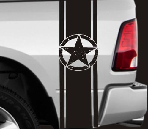 2 Truck Bedside Vinyl Stripes Decals Distressed Stars Ram Ford Gmc Chevy F150