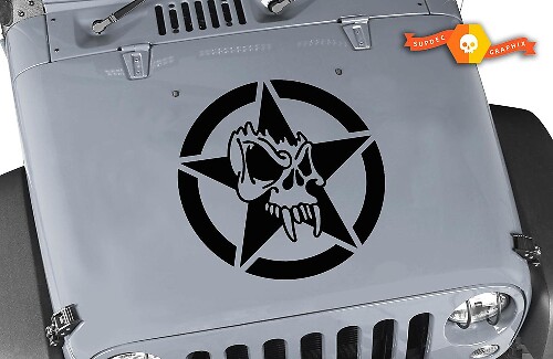 Skull Military Star Hood Vinyl Decal for Jeep Wrangler 