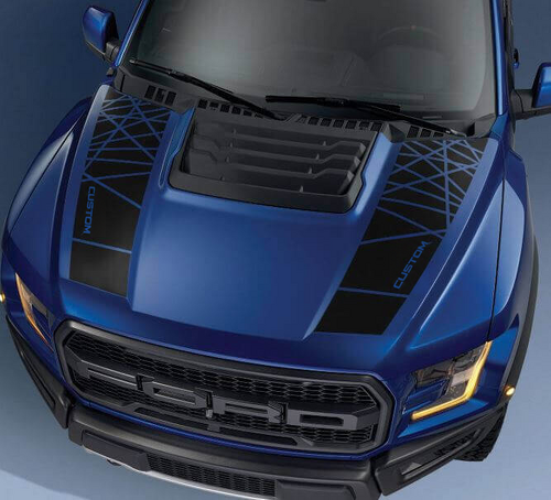 CUSTOM Geometric Twin Hood Stripes Graphics Vinyl Decal Kit for Musclecar Truck