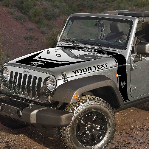 Biohazard Style Stripes Hood Blackout Vinyl Decal Kit for Jeep Rubicon