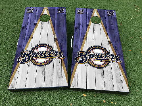 Milwaukee Brewers Style Cornhole Board Vinyl Wrap Decal Set