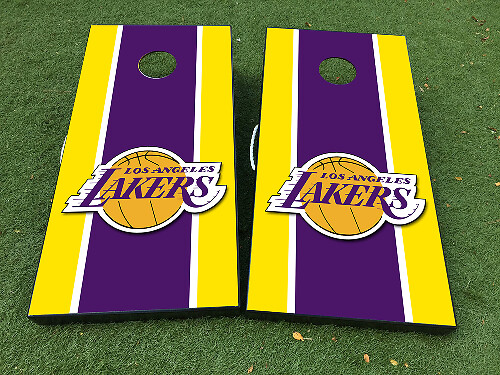 Los Angeles Lakers Style Cornhole Board Vinyl Wrap Decal Set