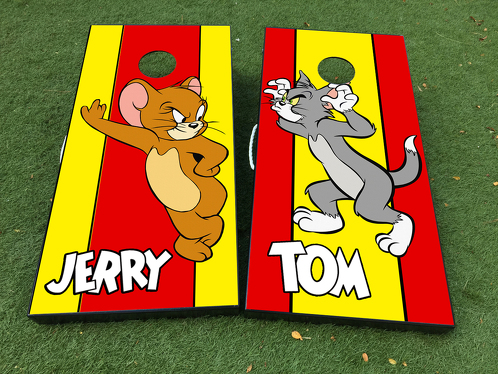 Tom And Jerry Cartoon Cornhole Board Game Decal VINYL WRAPS with LAMINATED