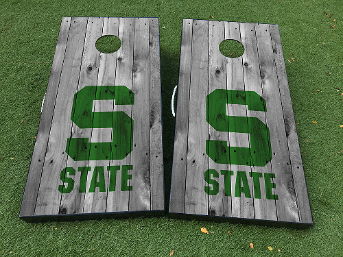 Michigan State S Logo Style Cornhole Board Vinyl Wrap Decal Set