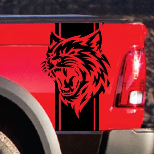 Custom Cat Head Vertical Bed Stripe Pair Bedside Vinyl Decal Sticker for Dodge Ram 1500