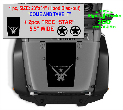 Come and Take It Hood Blackout Decal Set with Star Decals for Jeep Wrangler JK