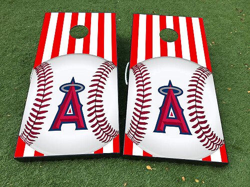Los Angeles Angels Baseball Cornhole Board Vinyl Decal Wrap Set 