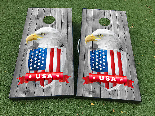 American Eagle USA Flag Cornhole Board Game Sticker Decal VINYL WRAPS with LAMINATED 2