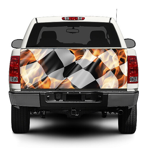 Checkered flag in flame Tailgate Decal Sticker Wrap Pick-up Truck SUV Car