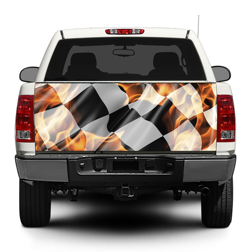 Checkered flag in flame Tailgate Decal Sticker Wrap Pick-up Truck SUV Car