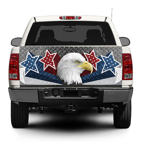American Eagle USA Stars Diamond Plate Tailgate Decal Wrap for Pickup Trucks and SUVs