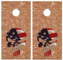 Brick Wall Punisher-Style USA Flag Skull Cornhole Board Vinyl Wrap Decal Set_2