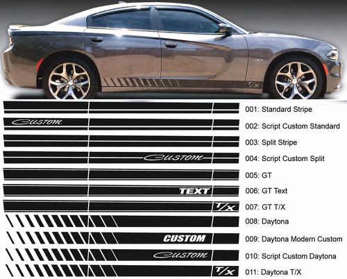Daytona GT Style CUSTOM TEXT T/X Script Stripe Set Side Rocker Panel Vinyl Decal Sticker for Dodge Charger 2006-2020