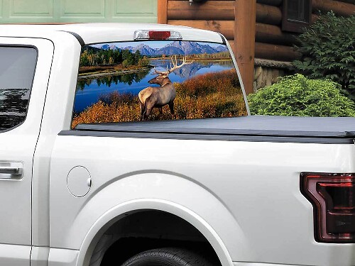 Deer Mountains River Rear Window Vinyl Decal for Pick-up Truck SUV