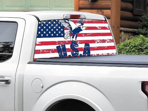 USA Flag Bald Eagle Rear Window Vinyl Decal for Pick-up Truck SUV