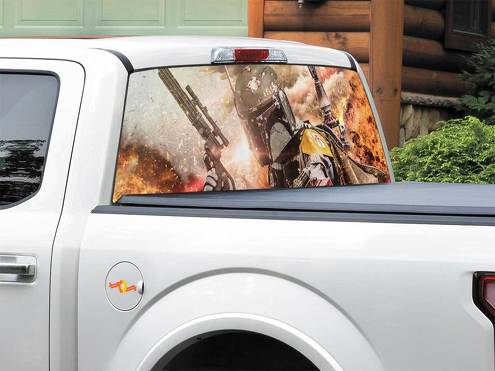 Boba Fett Bounty Hunter Explosion Gun Star Wars Rear Window Decal Sticker Pick-up Truck SUV Car any size