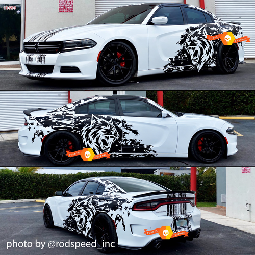 Custom Cat Head Distressed Stripe Pattern Full Kit Vinyl Decal Sticker for Dodge Charger Hellcat