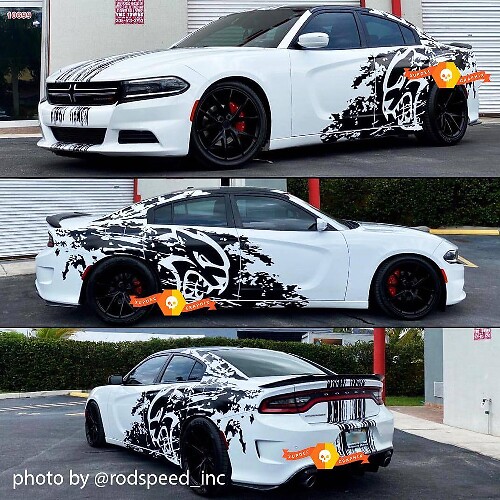 Hellcat Grunge Style Full Stripe Vinyl Decal Kit for Dodge Challenger & Charger