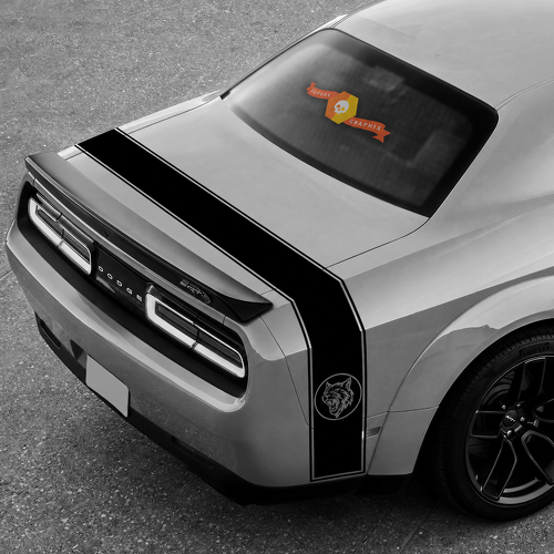 Custom Cat Head Double Outline Rear Wrap Stripe Rear Fender Trunk Vinyl Decal Sticker for Dodge Challenger