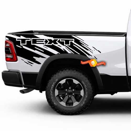 Custom Text Splash Grunge Graphic Bedside Vinyl Decal Sticker for Dodge Ram 1500