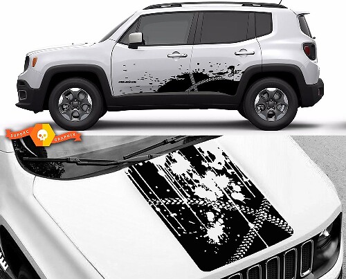 Mountain Bike Splash Side and Hood Vinyl Decal Kit for Jeep Renegade
