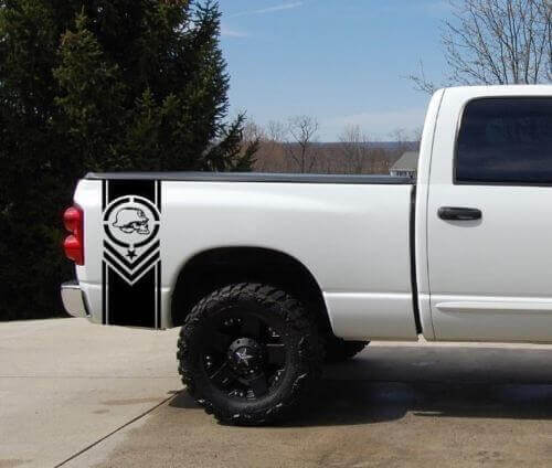 Metal Mulisha Skull Stripes Bedside Vinyl Decal Kit For Chevy Dodge Toyota GMC Trucks