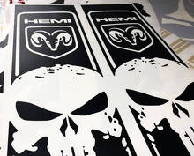 Punisher Skull Hemi Style Bedside Stripes Vinyl Decal for Dodge Ram 1500-3500 _2