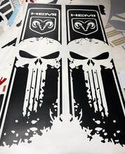 Punisher Skull Hemi Style Bedside Stripes Vinyl Decal for Dodge Ram 1500-3500 _3