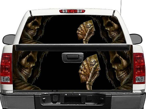 Skulls Playing Poker Rear Window or Tailgate Vinyl Decal for Trucks