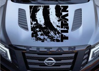 Distressed American Flag Nissan Titan Logo Hood Truck Vinyl Decal Graphic Pickup