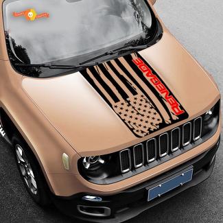 2 Color Hood Jeep Renegade Distressed American Flag Logo Graphic Vinyl Decal SUV