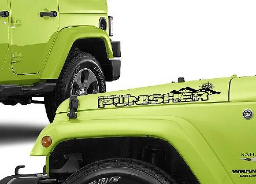 Custom Text Mountain Style Hood Vinyl Decals Pair for Jeep Wrangler _1