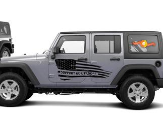 Support Our Troops Wavy Flag Graphic Decal Side body Fits Jeep Wrangler USA